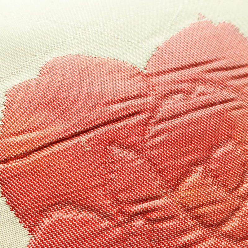 名古屋帯 太鼓柄 正絹 花柄 名古屋仕立て なごや帯 リサイクル帯 帯 金糸 銀糸 クリーム_画像4