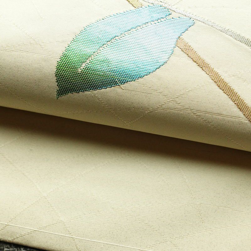 名古屋帯 太鼓柄 正絹 花柄 名古屋仕立て なごや帯 リサイクル帯 帯 金糸 銀糸 クリーム_画像7