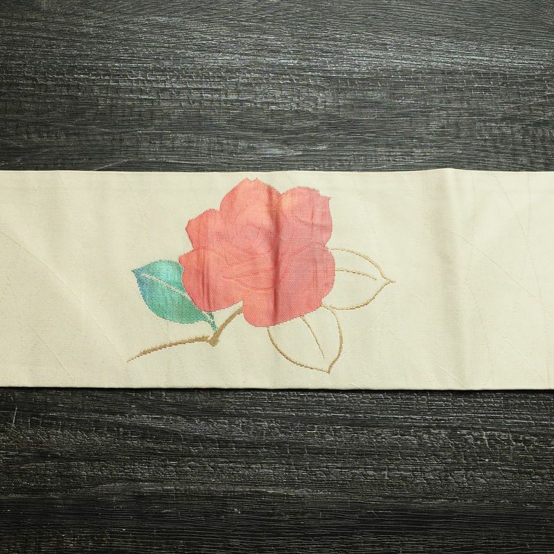 名古屋帯 太鼓柄 正絹 花柄 名古屋仕立て なごや帯 リサイクル帯 帯 金糸 銀糸 クリーム_画像13