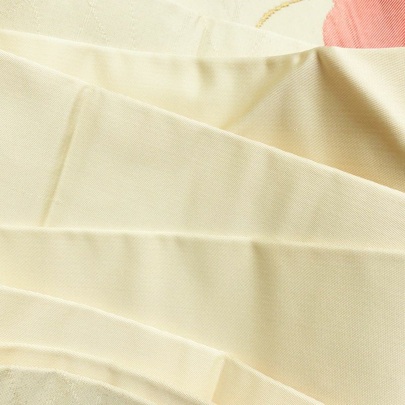 名古屋帯 太鼓柄 正絹 花柄 名古屋仕立て なごや帯 リサイクル帯 帯 金糸 銀糸 クリーム_画像17