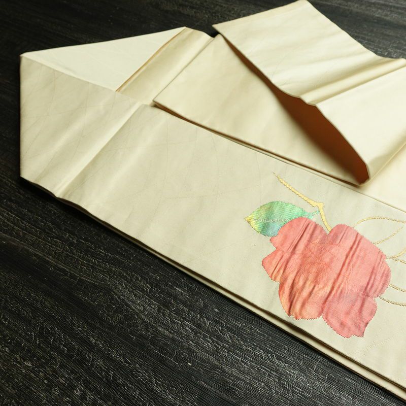 名古屋帯 太鼓柄 正絹 花柄 名古屋仕立て なごや帯 リサイクル帯 帯 金糸 銀糸 クリーム_画像20