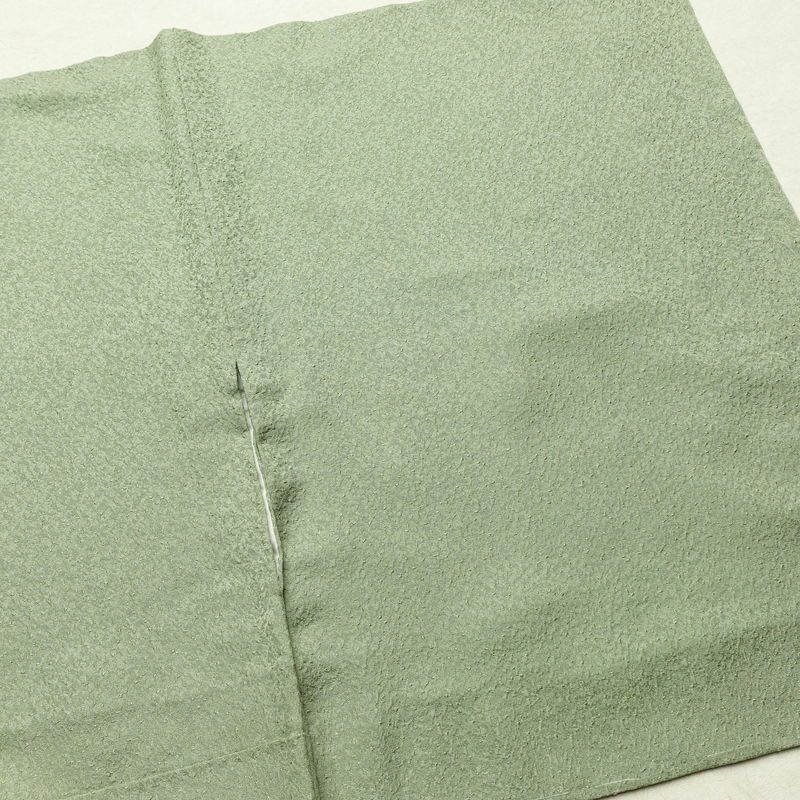 色無地 良品 落款入り 本草木染作家物 瑞寶 正絹 無地 袷仕立て 身丈154cm 裄丈63cm リサイクル着物 一部しつけ糸付き 着物 作家物 お茶会 緑・うぐいす色_画像14