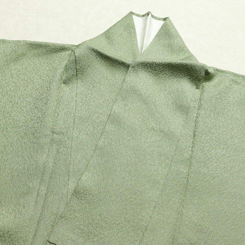 色無地 良品 落款入り 本草木染作家物 瑞寶 正絹 無地 袷仕立て 身丈154cm 裄丈63cm リサイクル着物 一部しつけ糸付き 着物 作家物 お茶会 緑・うぐいす色_画像17