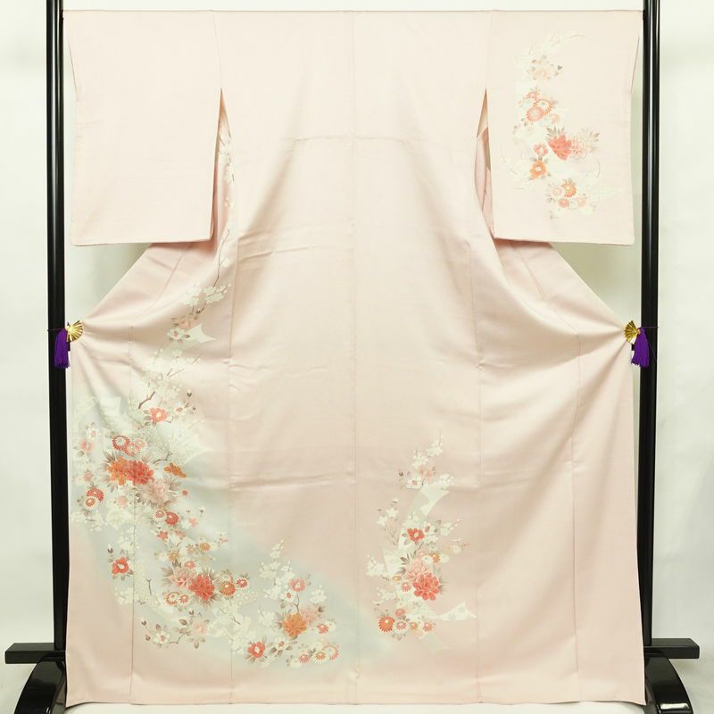 訪問着 良品 トールサイズ 正絹 花柄 袷仕立て 身丈170.5cm 裄丈67.5cm リサイクル着物 着物 刺繍 入学式 卒業式 七五三 お宮参り フォーマル 上品 ピンク_画像1
