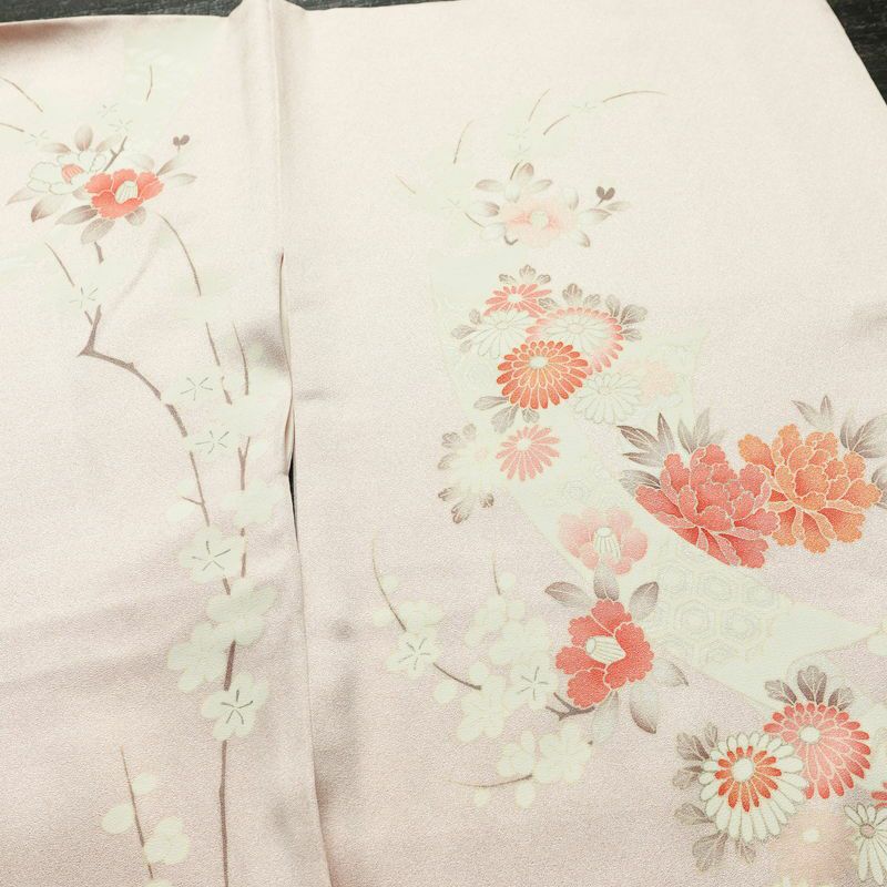 訪問着 良品 トールサイズ 正絹 花柄 袷仕立て 身丈170.5cm 裄丈67.5cm リサイクル着物 着物 刺繍 入学式 卒業式 七五三 お宮参り フォーマル 上品 ピンク_画像15