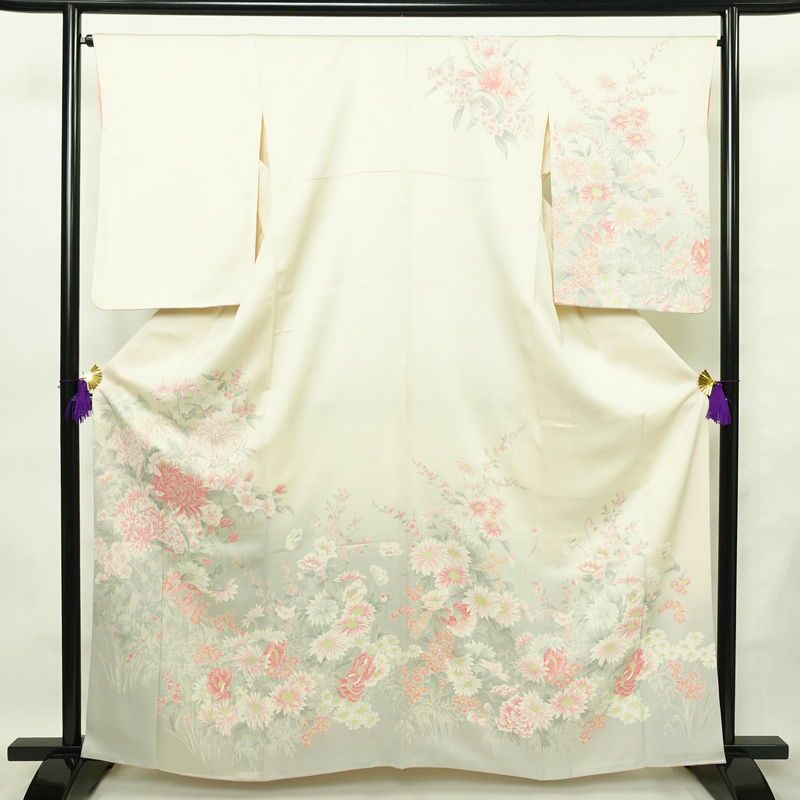 訪問着 正絹 花柄 袷仕立て 身丈162cm 裄丈66cm リサイクル着物 着物 金彩 入学式 卒業式 七五三 お宮参り フォーマル レトロ 白_画像1
