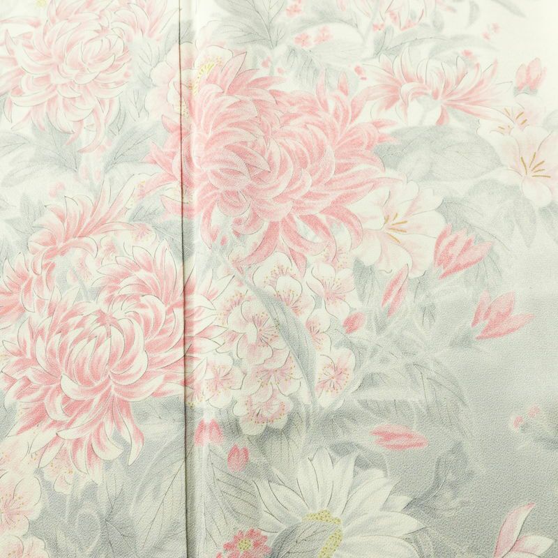 訪問着 正絹 花柄 袷仕立て 身丈162cm 裄丈66cm リサイクル着物 着物 金彩 入学式 卒業式 七五三 お宮参り フォーマル レトロ 白_画像6