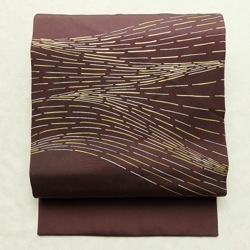 名古屋帯 太鼓柄 正絹 幾何学柄・抽象柄 名古屋仕立て なごや帯 リサイクル帯 帯 シンプル 小豆・エンジ_画像1