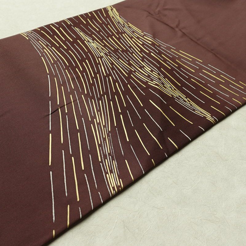 名古屋帯 太鼓柄 正絹 幾何学柄・抽象柄 名古屋仕立て なごや帯 リサイクル帯 帯 シンプル 小豆・エンジ_画像10