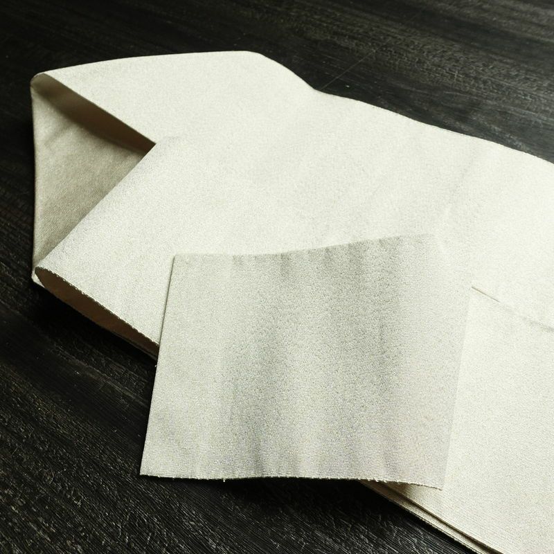 名古屋帯 太鼓柄 良品 つづれ織 正絹 木の葉・植物柄 名古屋仕立て なごや帯 リサイクル帯 帯 金糸 銀通し 白_画像20