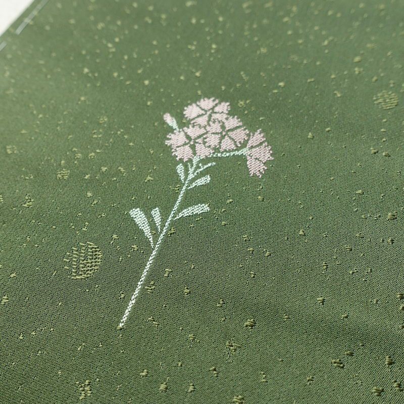 小紋 良品 しつけ糸付き 正絹 花柄 袷仕立て 身丈153cm 裄丈64cm リサイクル着物 着物 緑・うぐいす色_画像7