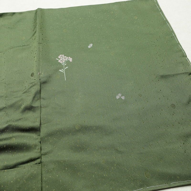 小紋 良品 しつけ糸付き 正絹 花柄 袷仕立て 身丈153cm 裄丈64cm リサイクル着物 着物 緑・うぐいす色_画像14