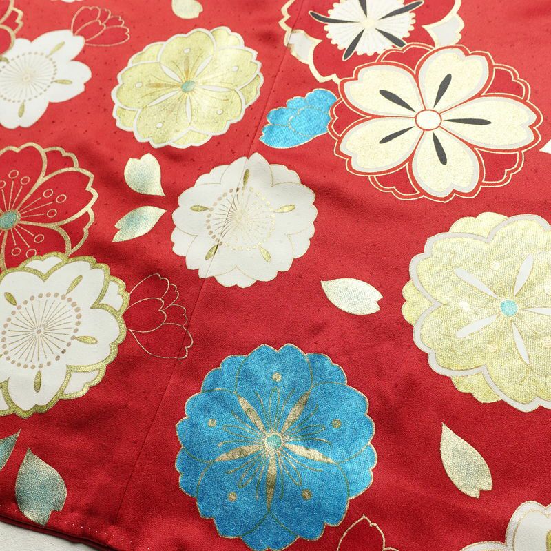 振袖 金駒刺繍 正絹 蝶・昆虫柄 袷仕立て 身丈161cm 裄丈68.5cm リサイクル着物 着物 箔 成人式 二十歳 二十歳の集い パーティー 華やか 桜 赤・朱_画像14