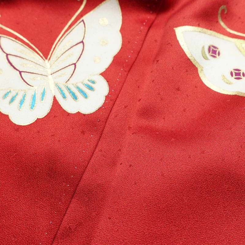 振袖 金駒刺繍 正絹 蝶・昆虫柄 袷仕立て 身丈161cm 裄丈68.5cm リサイクル着物 着物 箔 成人式 二十歳 二十歳の集い パーティー 華やか 桜 赤・朱_画像18