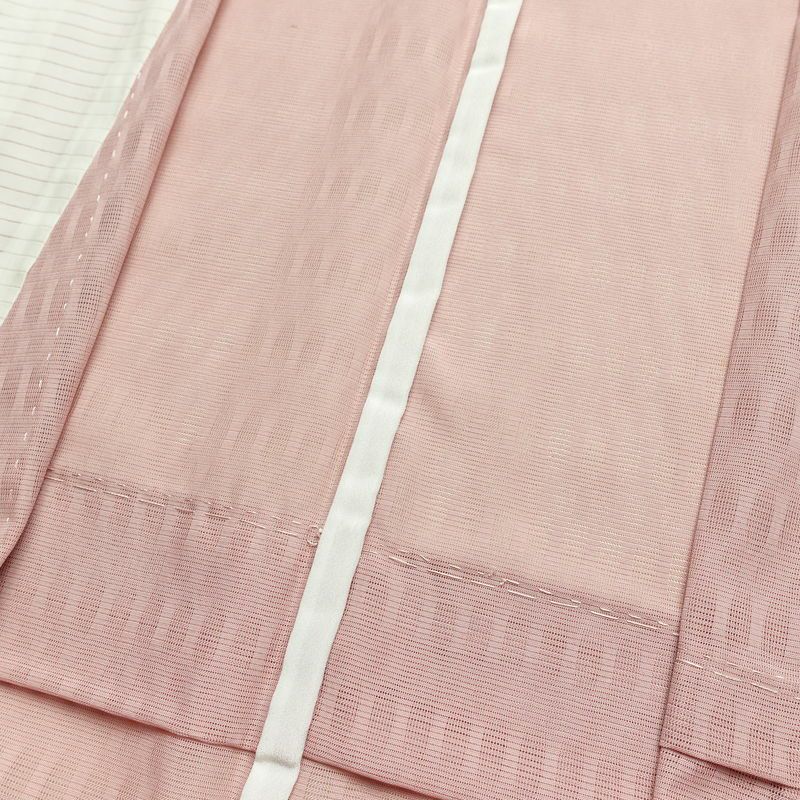 盛夏 色無地 しつけ糸付き 一つ紋付き ポリエステル その他の柄 単衣仕立て 身丈158cm 裄丈64.5cm リサイクル着物 着物 薄物 ピンク_画像18