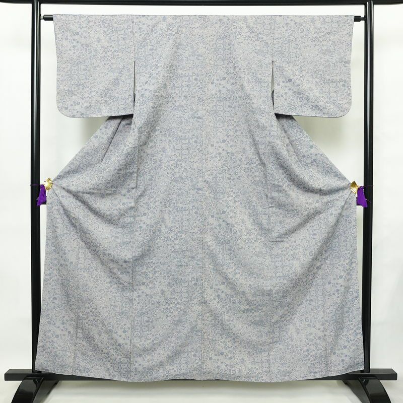 小紋 織柄小紋 正絹 古典柄 袷仕立て 身丈160cm 裄丈63.5cm リサイクル着物 着物 洒落 おしゃれ 青・紺_画像1