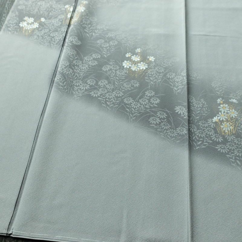 付け下げ 一つ紋付き 正絹 花柄 袷仕立て 身丈158cm 裄丈64.5cm リサイクル着物 着物 箔 入学式 卒業式 七五三 お宮参り フォーマル 上品 グレー_画像4