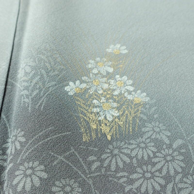 付け下げ 一つ紋付き 正絹 花柄 袷仕立て 身丈158cm 裄丈64.5cm リサイクル着物 着物 箔 入学式 卒業式 七五三 お宮参り フォーマル 上品 グレー_画像8