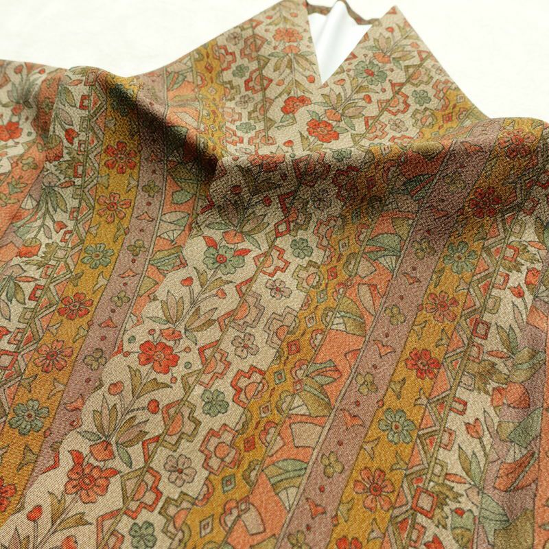 小紋 縮緬 総柄 ポリエステル 縞柄・線柄 袷仕立て 身丈161cm 裄丈65.5cm リサイクル着物 着物 多色使い_画像17