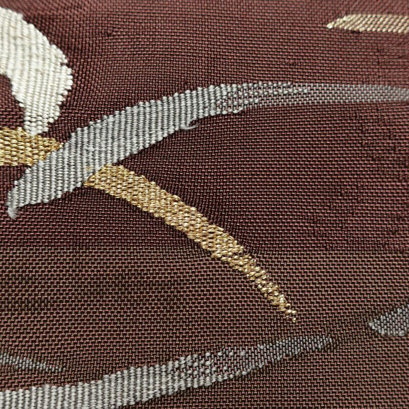 名古屋帯 太鼓柄 良品 正絹 幾何学柄・抽象柄 松葉仕立て なごや帯 リサイクル帯 帯 小豆・エンジ_画像5