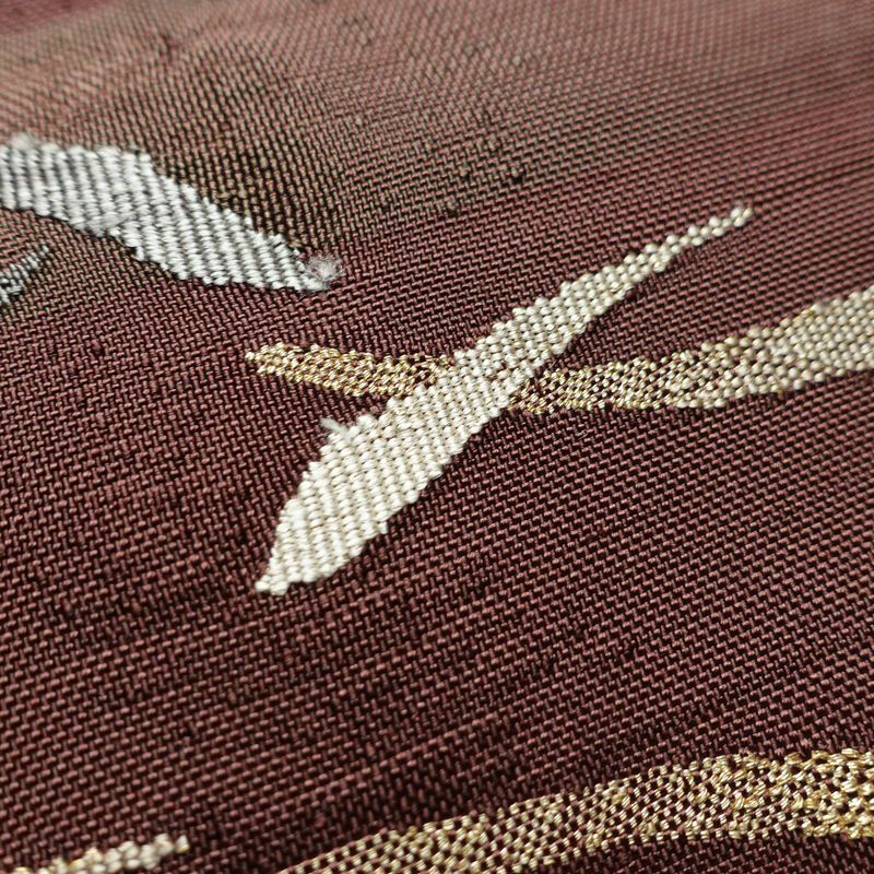 名古屋帯 太鼓柄 良品 正絹 幾何学柄・抽象柄 松葉仕立て なごや帯 リサイクル帯 帯 小豆・エンジ_画像6