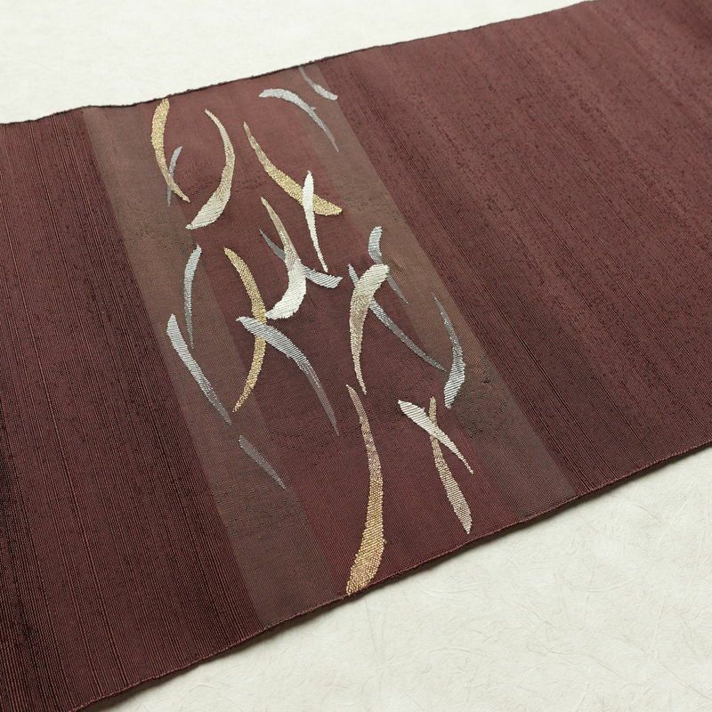 名古屋帯 太鼓柄 良品 正絹 幾何学柄・抽象柄 松葉仕立て なごや帯 リサイクル帯 帯 小豆・エンジ_画像12