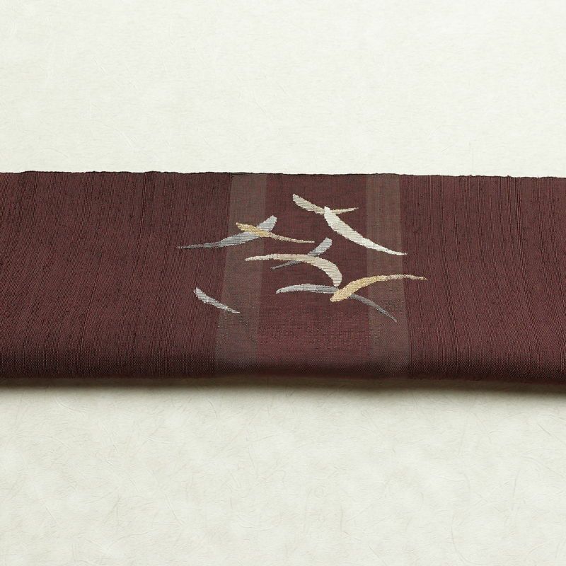 名古屋帯 太鼓柄 良品 正絹 幾何学柄・抽象柄 松葉仕立て なごや帯 リサイクル帯 帯 小豆・エンジ_画像14