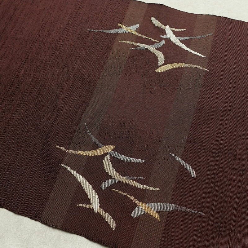 名古屋帯 太鼓柄 良品 正絹 幾何学柄・抽象柄 松葉仕立て なごや帯 リサイクル帯 帯 小豆・エンジ_画像16