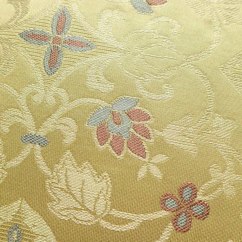 名古屋帯 六通柄 正絹 木の葉・植物柄 名古屋仕立て なごや帯 リサイクル帯 帯 金糸 ベージュ_画像3