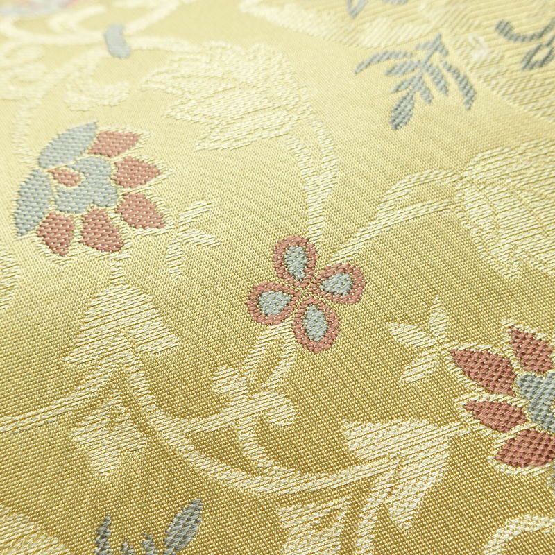 名古屋帯 六通柄 正絹 木の葉・植物柄 名古屋仕立て なごや帯 リサイクル帯 帯 金糸 ベージュ_画像5