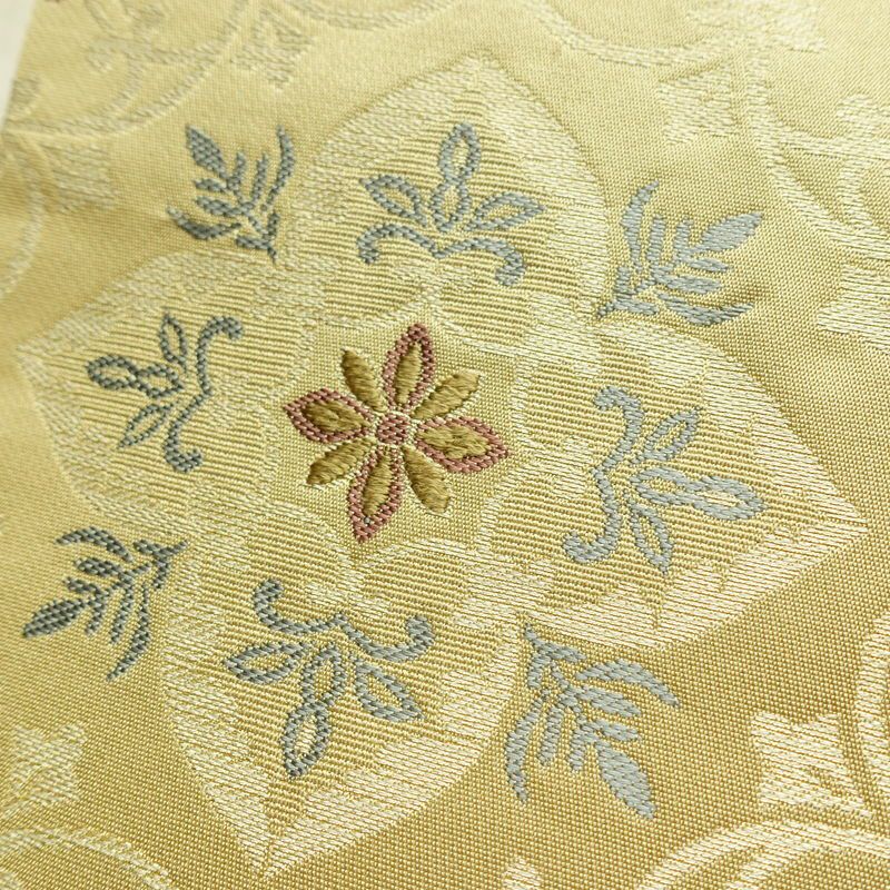 名古屋帯 六通柄 正絹 木の葉・植物柄 名古屋仕立て なごや帯 リサイクル帯 帯 金糸 ベージュ_画像6