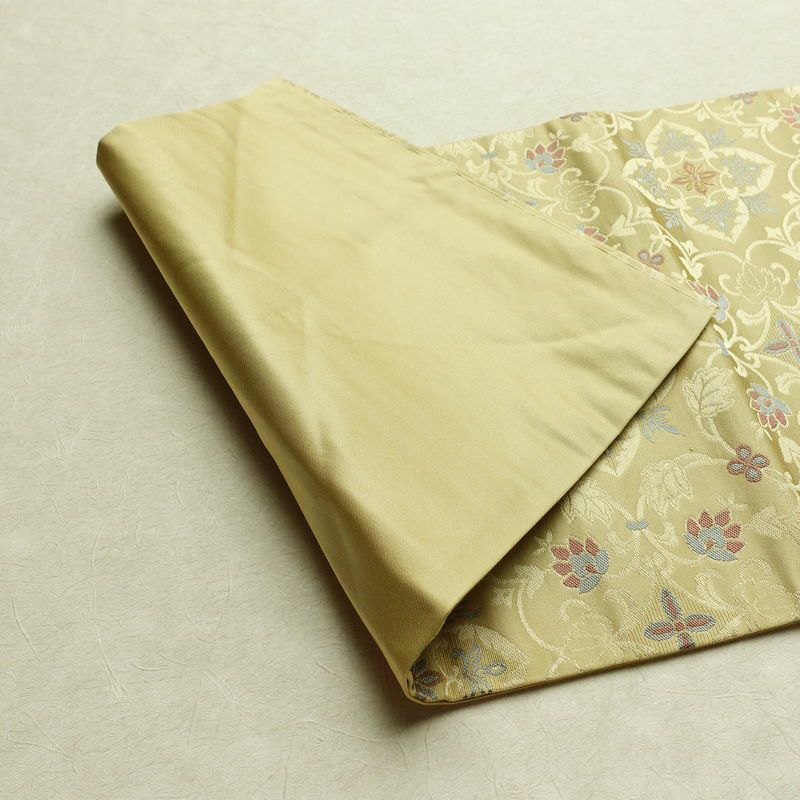 名古屋帯 六通柄 正絹 木の葉・植物柄 名古屋仕立て なごや帯 リサイクル帯 帯 金糸 ベージュ_画像9