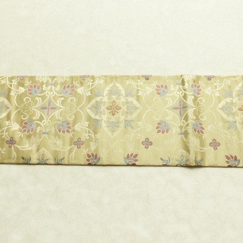 名古屋帯 六通柄 正絹 木の葉・植物柄 名古屋仕立て なごや帯 リサイクル帯 帯 金糸 ベージュ_画像13