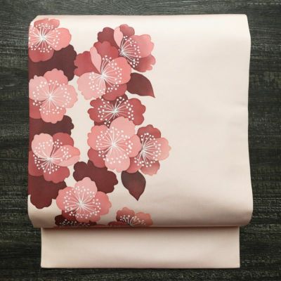 名古屋帯 太鼓柄 正絹 花柄 名古屋仕立て なごや帯 リサイクル帯 帯 シンプル 桜 ピンク