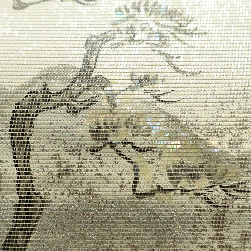 名古屋帯 太鼓柄 正絹 風景柄 通し仕立て なごや帯 リサイクル帯 帯 箔 白_画像5