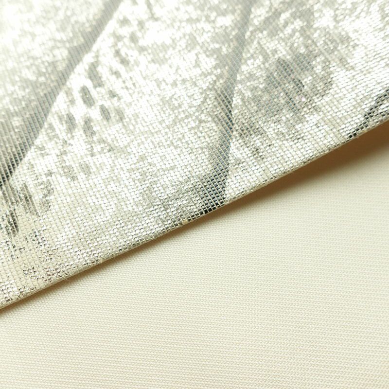 名古屋帯 太鼓柄 正絹 風景柄 通し仕立て なごや帯 リサイクル帯 帯 箔 白_画像10