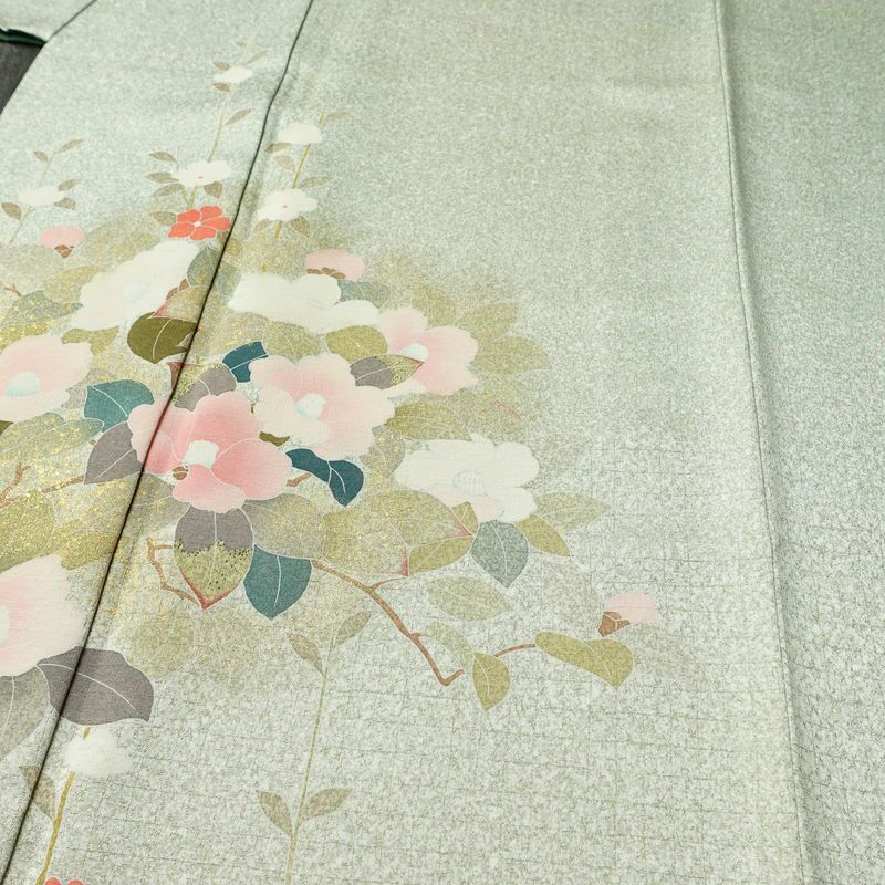 訪問着 良品 正絹 花柄 袷仕立て 身丈159.5cm 裄丈70cm リサイクル着物 着物 箔 入学式 卒業式 七五三 お宮参り フォーマル 緑・うぐいす色_画像5