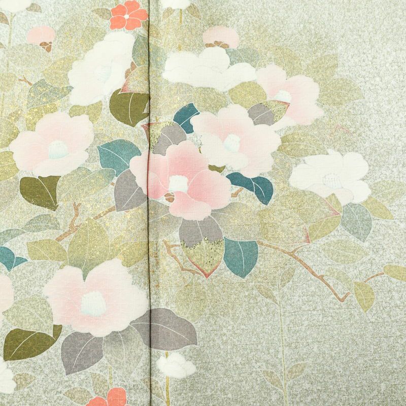 訪問着 良品 正絹 花柄 袷仕立て 身丈159.5cm 裄丈70cm リサイクル着物 着物 箔 入学式 卒業式 七五三 お宮参り フォーマル 緑・うぐいす色_画像6