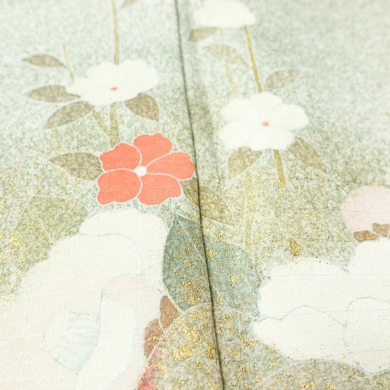 訪問着 良品 正絹 花柄 袷仕立て 身丈159.5cm 裄丈70cm リサイクル着物 着物 箔 入学式 卒業式 七五三 お宮参り フォーマル 緑・うぐいす色_画像8