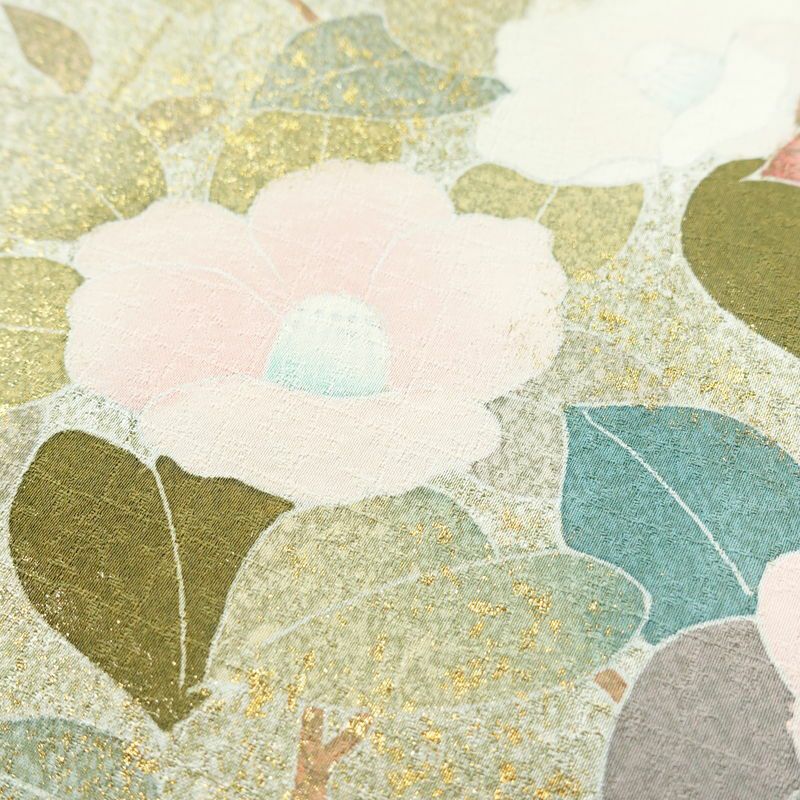 訪問着 良品 正絹 花柄 袷仕立て 身丈159.5cm 裄丈70cm リサイクル着物 着物 箔 入学式 卒業式 七五三 お宮参り フォーマル 緑・うぐいす色_画像9