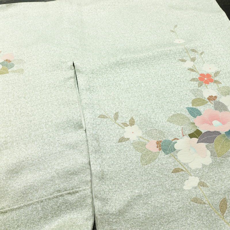 訪問着 良品 正絹 花柄 袷仕立て 身丈159.5cm 裄丈70cm リサイクル着物 着物 箔 入学式 卒業式 七五三 お宮参り フォーマル 緑・うぐいす色_画像12