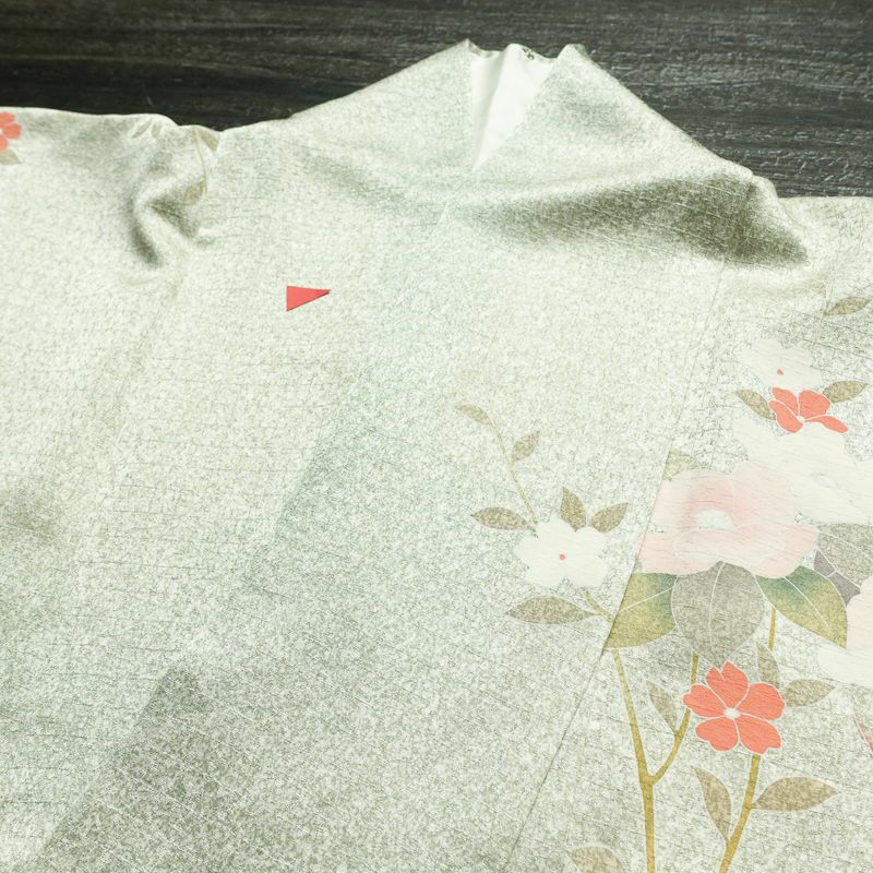 訪問着 良品 正絹 花柄 袷仕立て 身丈159.5cm 裄丈70cm リサイクル着物 着物 箔 入学式 卒業式 七五三 お宮参り フォーマル 緑・うぐいす色_画像14