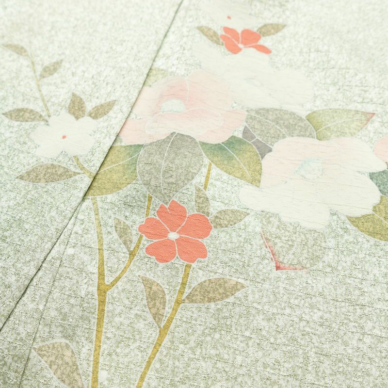 訪問着 良品 正絹 花柄 袷仕立て 身丈159.5cm 裄丈70cm リサイクル着物 着物 箔 入学式 卒業式 七五三 お宮参り フォーマル 緑・うぐいす色_画像15