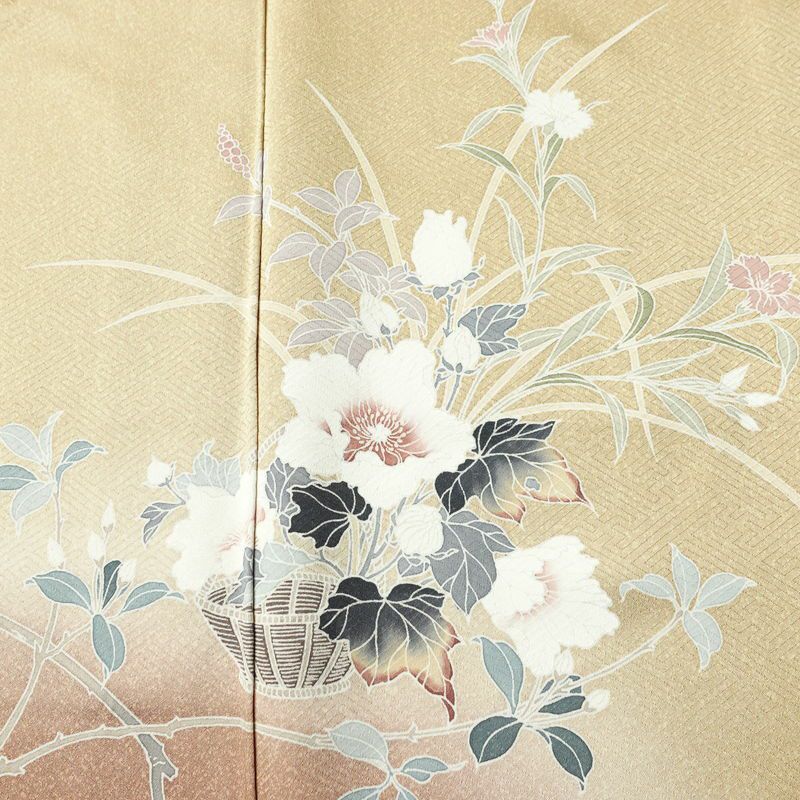 訪問着 良品 綸子 正絹 花柄 袷仕立て 身丈163.5cm 裄丈66cm リサイクル着物 着物 入学式 卒業式 七五三 お宮参り フォーマル ベージュ_画像6