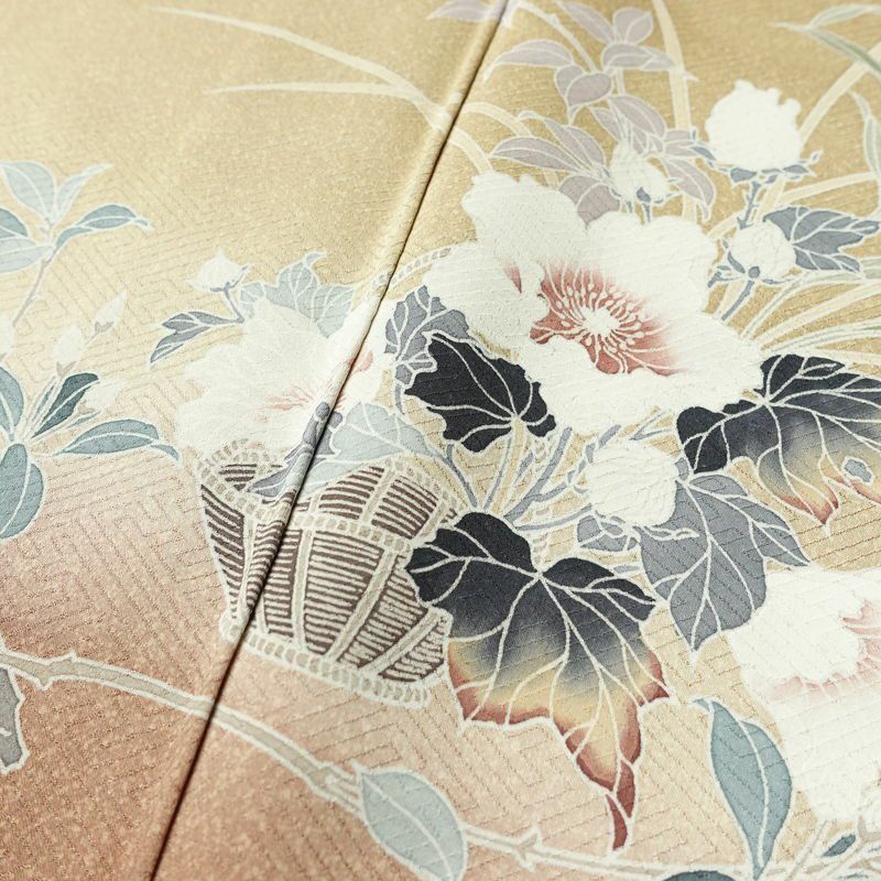 訪問着 良品 綸子 正絹 花柄 袷仕立て 身丈163.5cm 裄丈66cm リサイクル着物 着物 入学式 卒業式 七五三 お宮参り フォーマル ベージュ_画像7