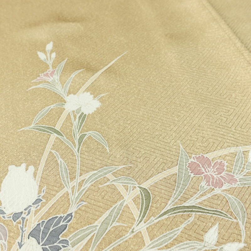 訪問着 良品 綸子 正絹 花柄 袷仕立て 身丈163.5cm 裄丈66cm リサイクル着物 着物 入学式 卒業式 七五三 お宮参り フォーマル ベージュ_画像8