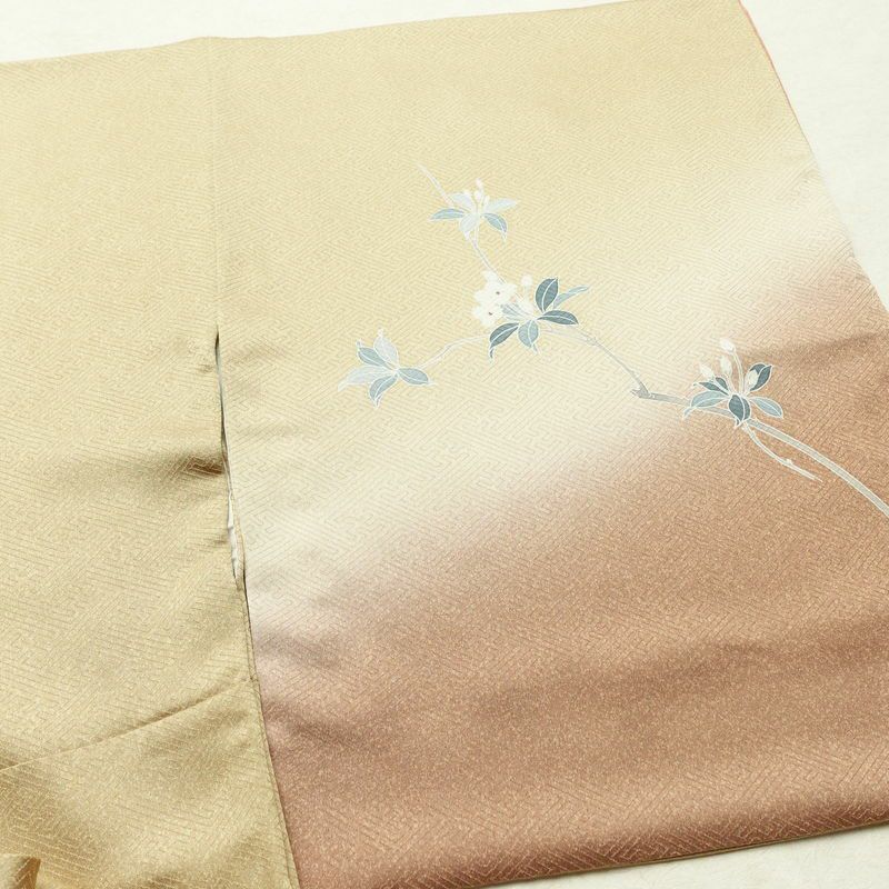 訪問着 良品 綸子 正絹 花柄 袷仕立て 身丈163.5cm 裄丈66cm リサイクル着物 着物 入学式 卒業式 七五三 お宮参り フォーマル ベージュ_画像14