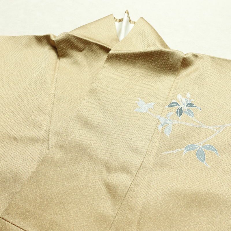 訪問着 良品 綸子 正絹 花柄 袷仕立て 身丈163.5cm 裄丈66cm リサイクル着物 着物 入学式 卒業式 七五三 お宮参り フォーマル ベージュ_画像17