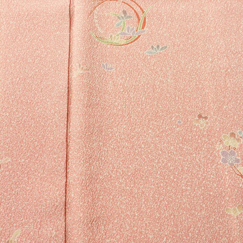 小紋 縮緬 正絹 木の葉・植物柄 袷仕立て 身丈165cm 裄丈67cm リサイクル着物 着物 ピンク_画像7
