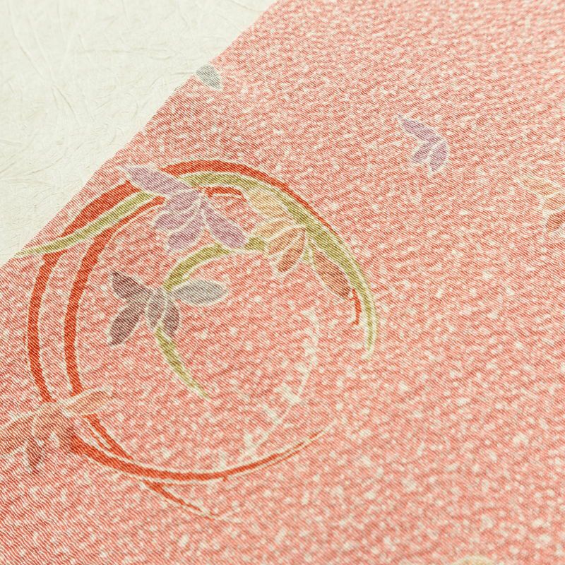 小紋 縮緬 正絹 木の葉・植物柄 袷仕立て 身丈165cm 裄丈67cm リサイクル着物 着物 ピンク_画像10